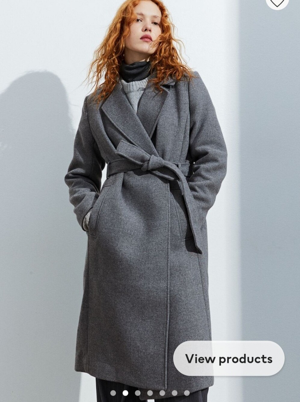 H&M | Long Gray Wrap Belted Coat, XS